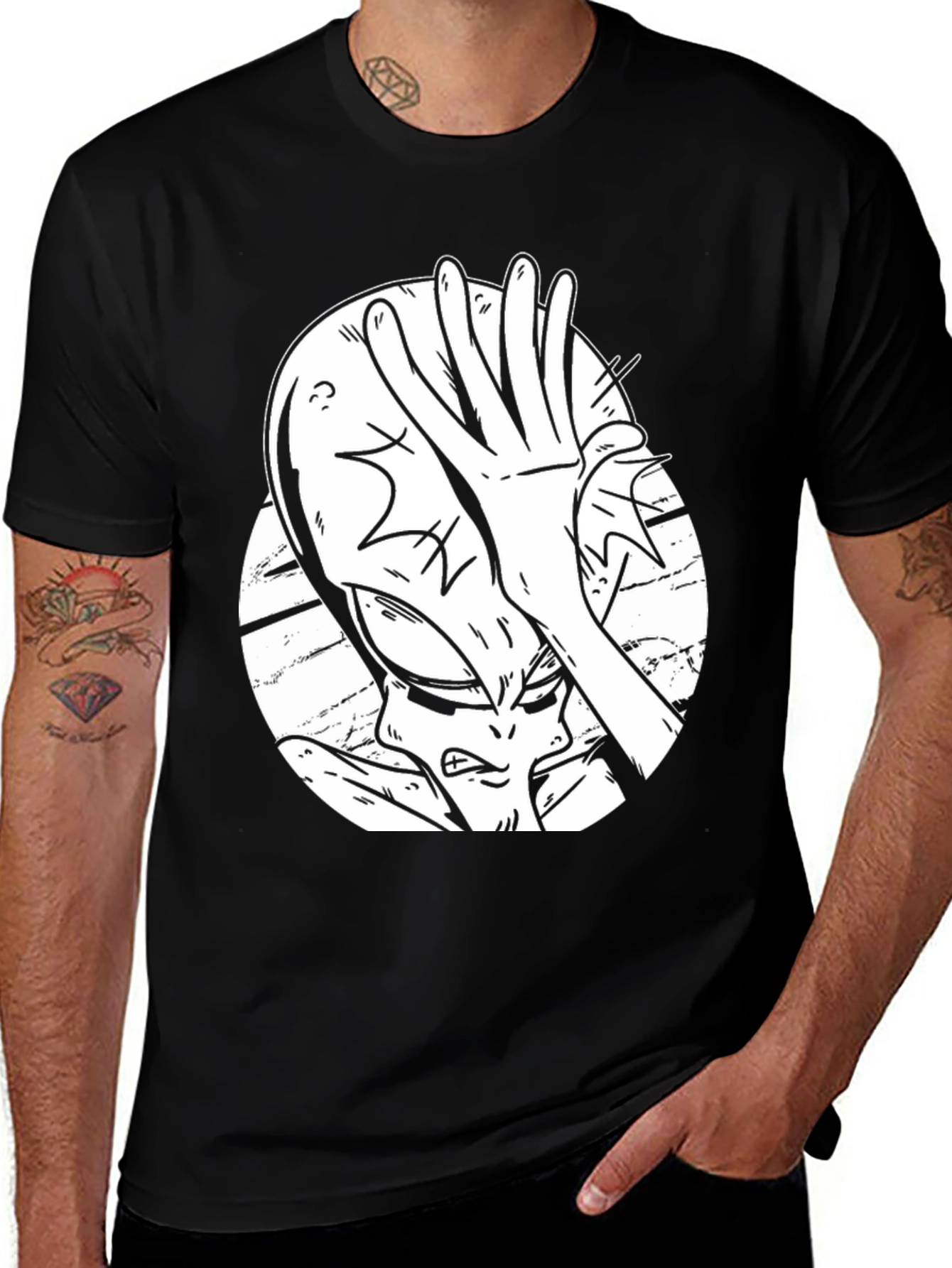 Alien Facepalm Graphic Tee - Black Cotton T-Shirt
