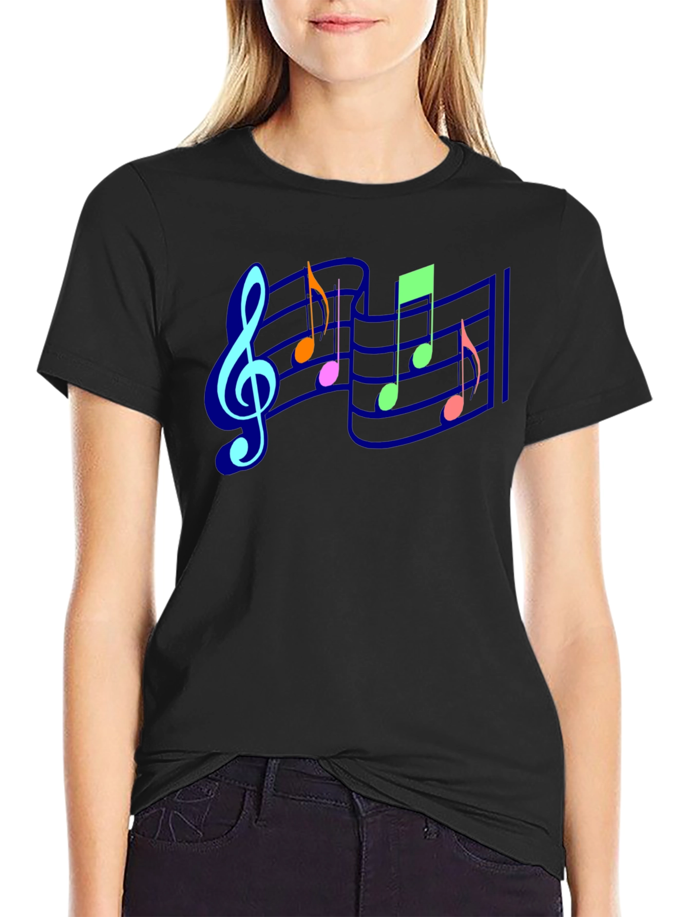 Musical Notes Graphic Tee - Black