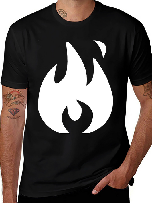 Black T-Shirt with White Flame Graphic