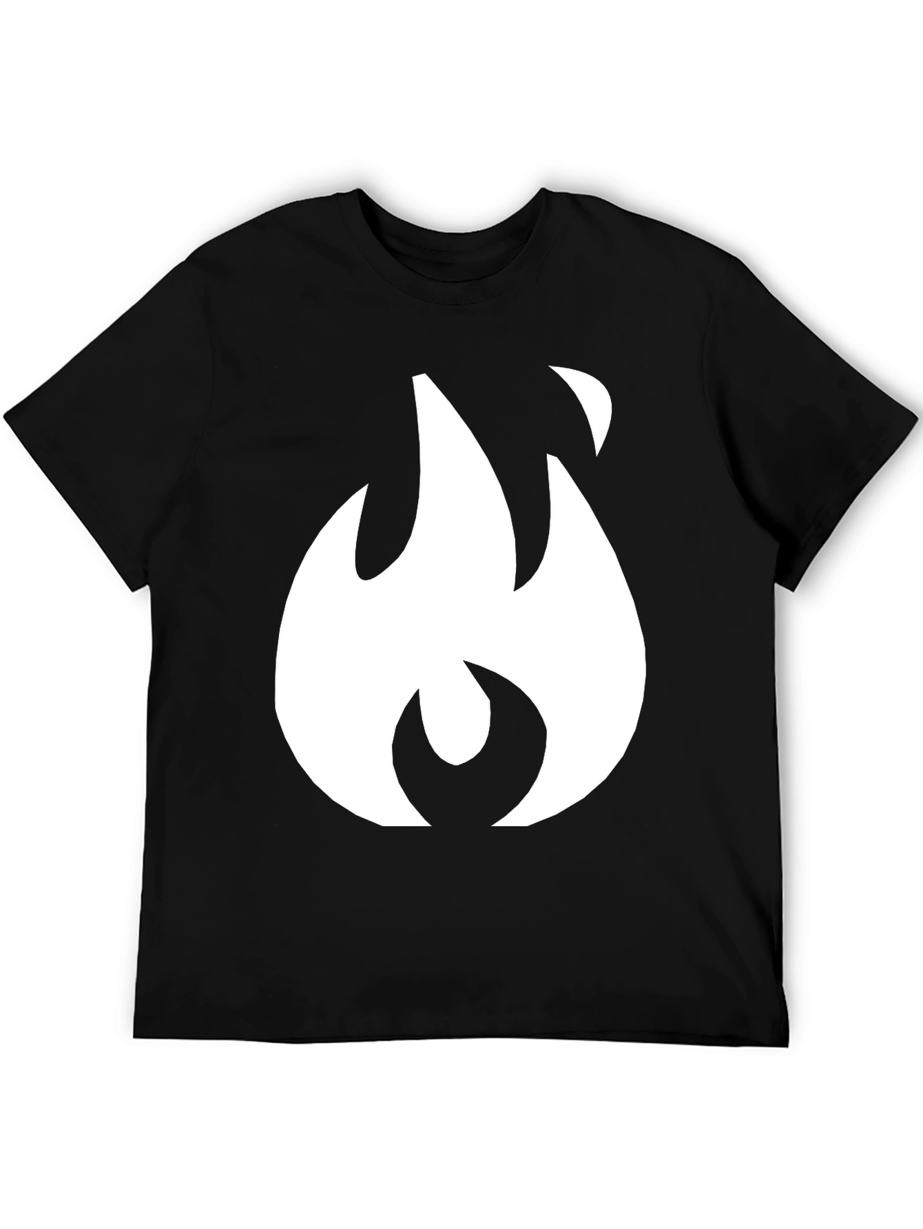 Black T-Shirt with White Flame Graphic