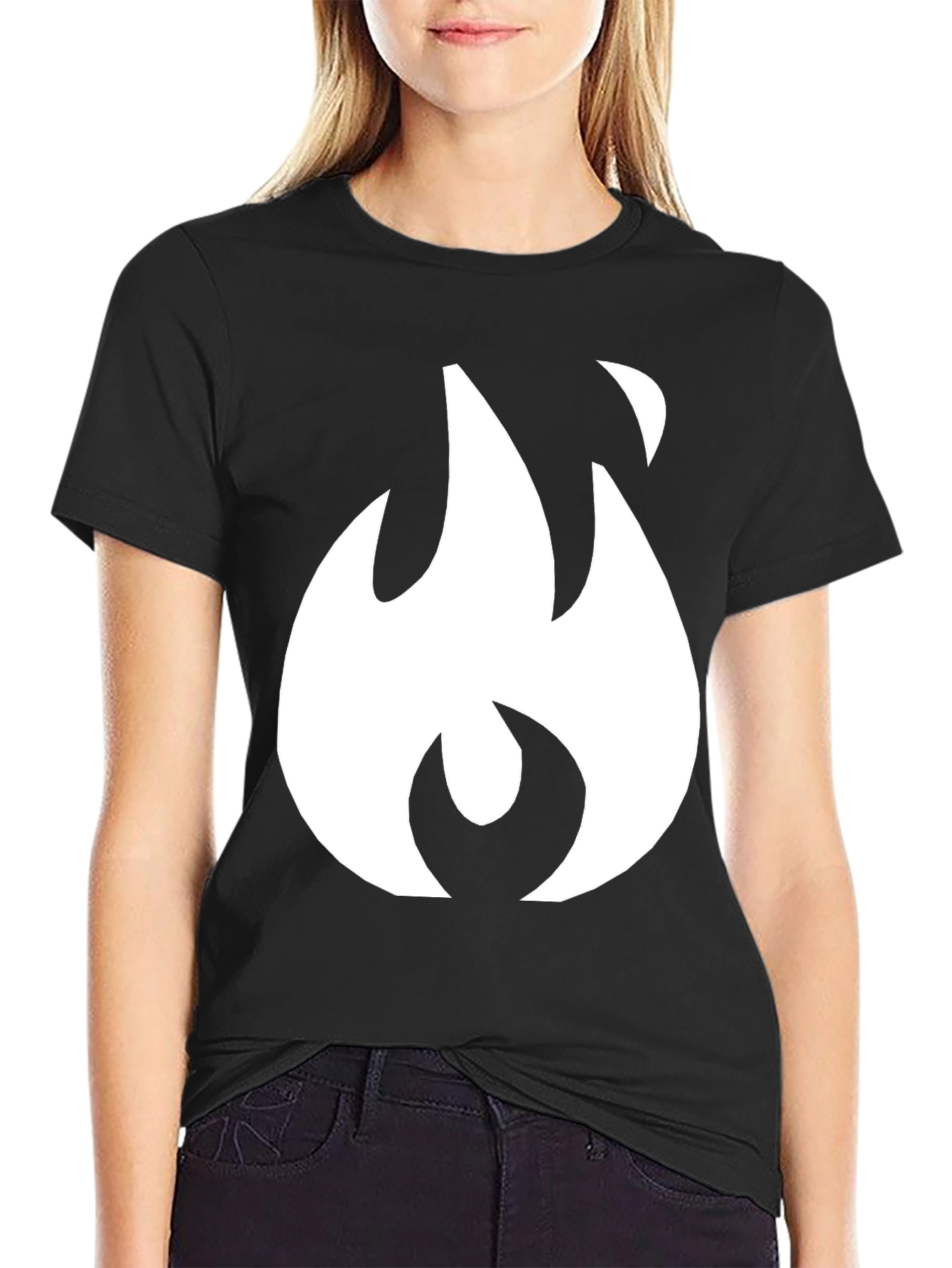 Black T-Shirt with White Flame Graphic