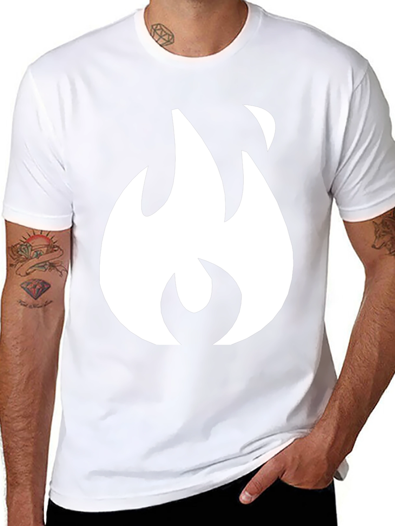 Black T-Shirt with White Flame Graphic