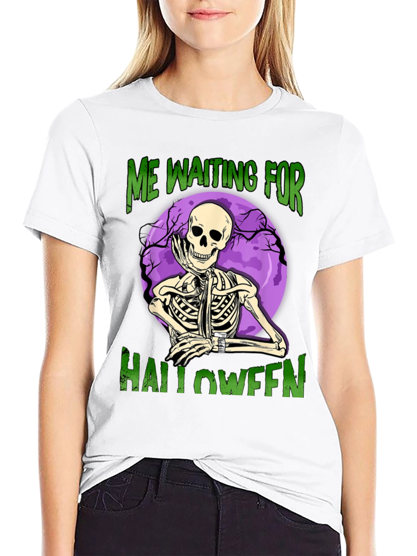 Halloween Waiting Skeleton Graphic Tee