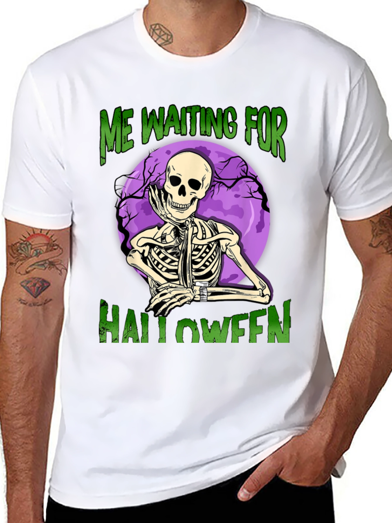 Halloween Waiting Skeleton Graphic Tee