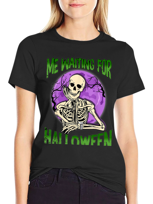 Halloween Waiting Skeleton Graphic Tee