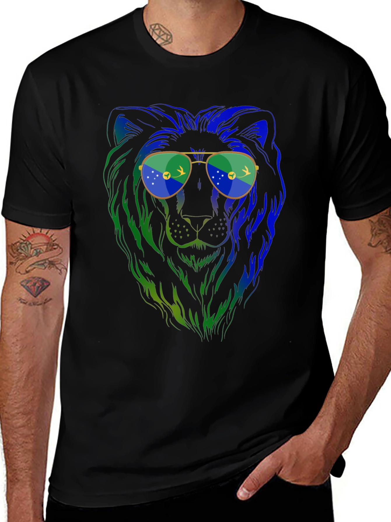 Lion with Sunglasses Graphic Tee - Mens Black T-Shirt