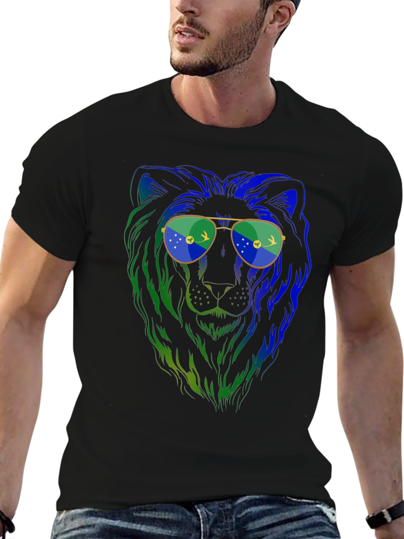 Lion with Sunglasses Graphic Tee - Mens Black T-Shirt