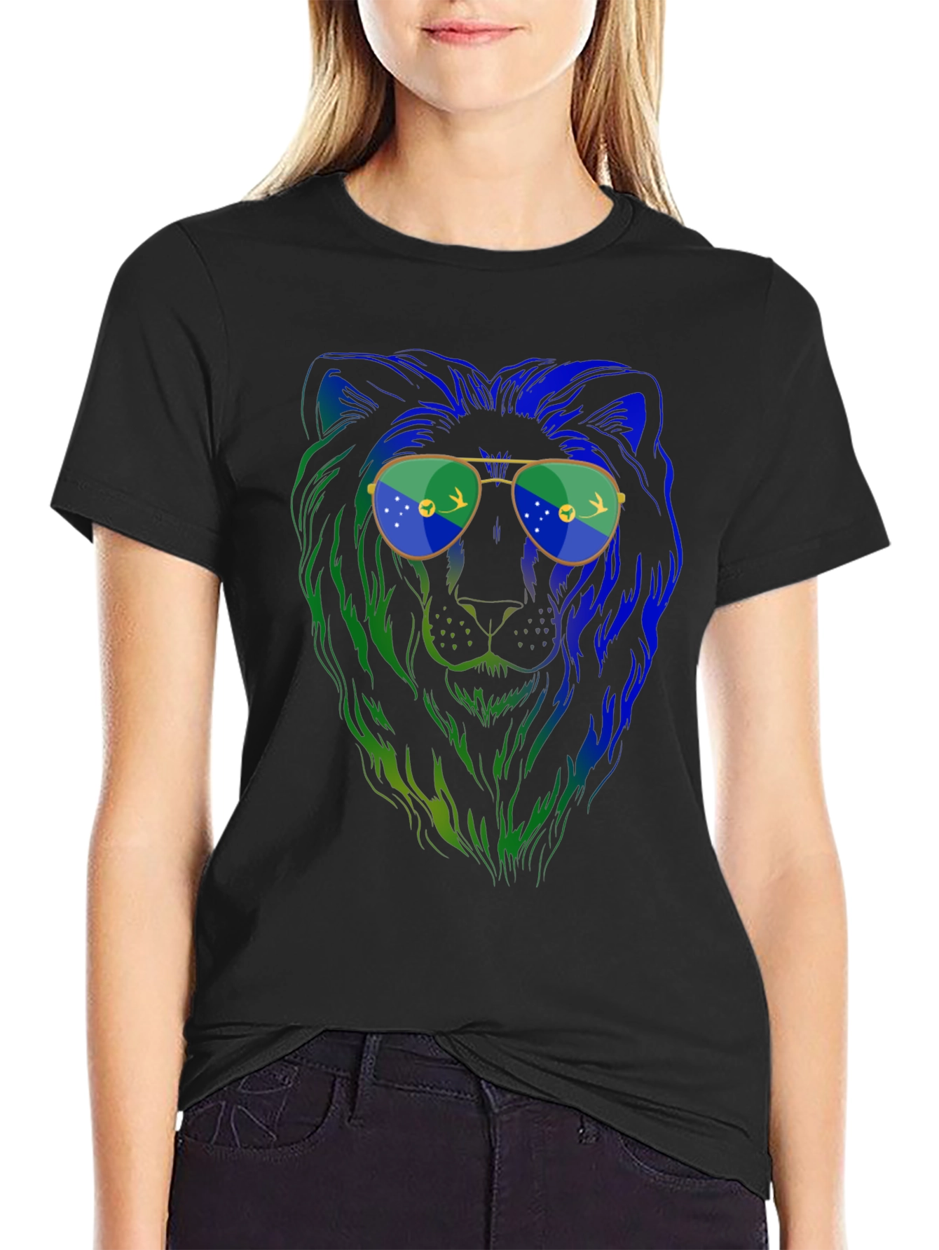 Lion with Sunglasses Graphic Tee - Mens Black T-Shirt