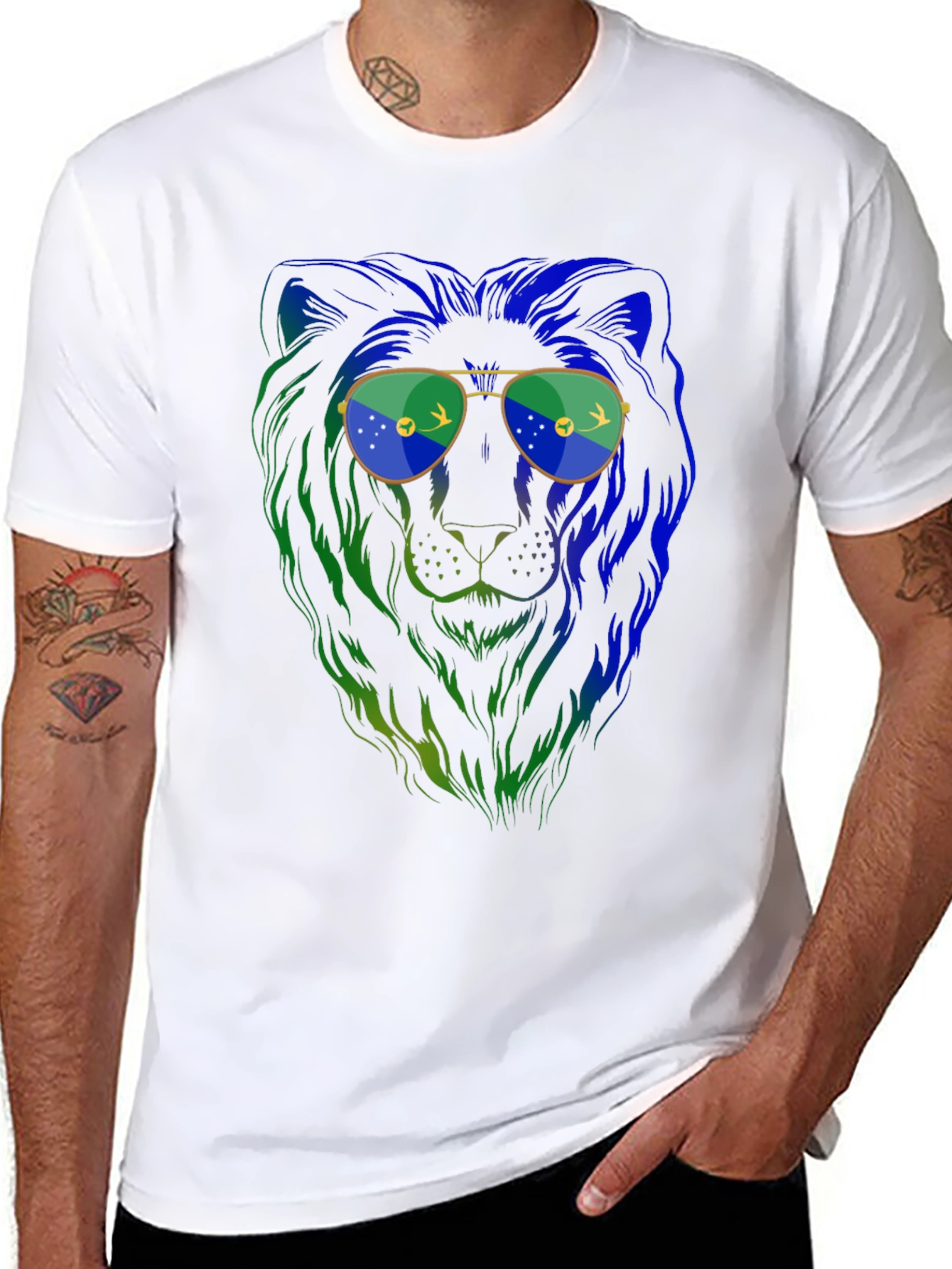 Lion with Sunglasses Graphic Tee - Mens Black T-Shirt