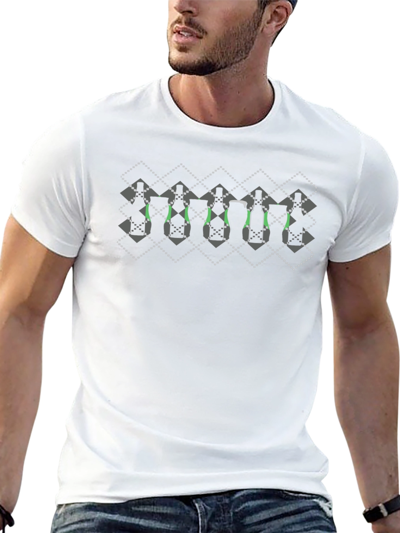 Argyle Wine Bottle Print T-Shirt