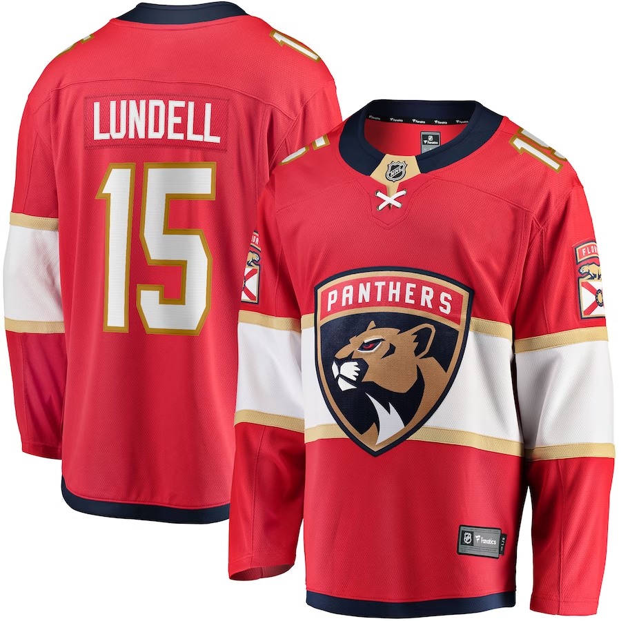 Men's Florida Panthers Anton Lundell #15 Red Home Breakaway Player Jerseys