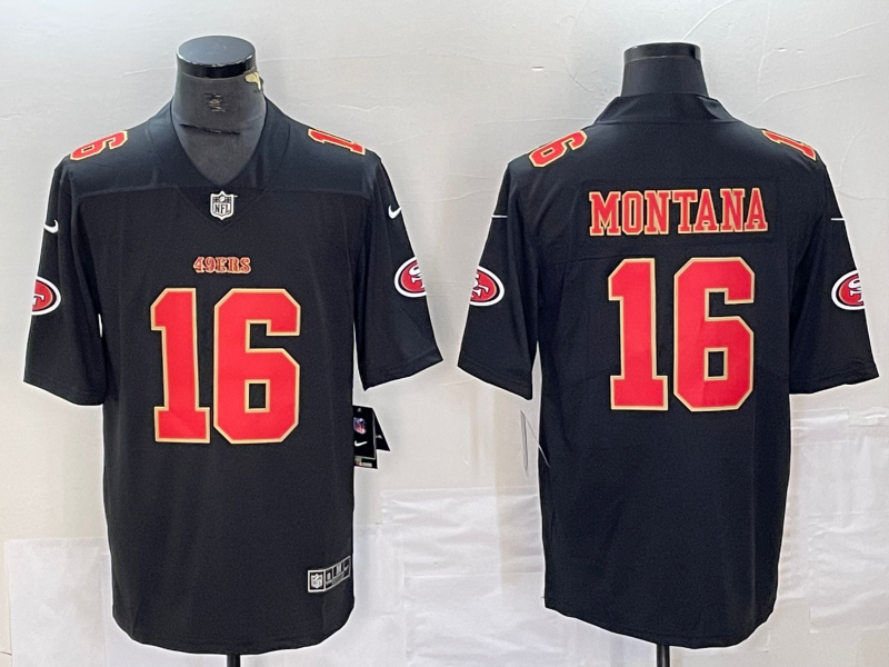 Men's San Francisco 49ers Joe Montana #16 Black Fashion Game Jerseys