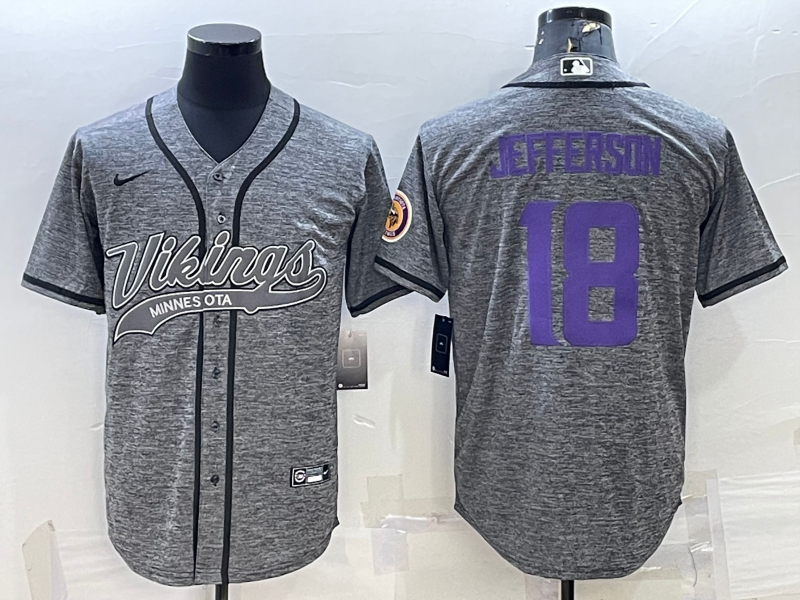 Men's Minnesota Vikings Justin Jefferson #18 Gray Game Jerseys Joint Edition