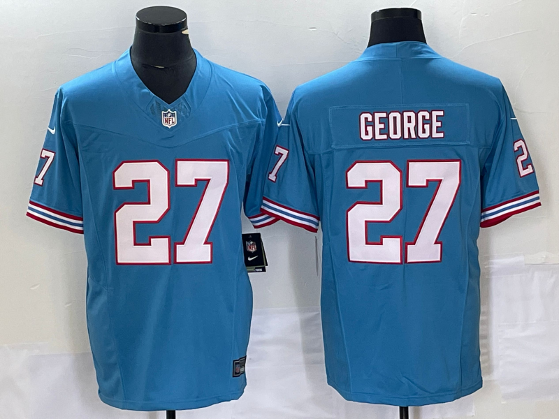 Men's Tennessee Titans Eddie George #27 Light Blue Oilers Throwback Retired Player Game Jerseys