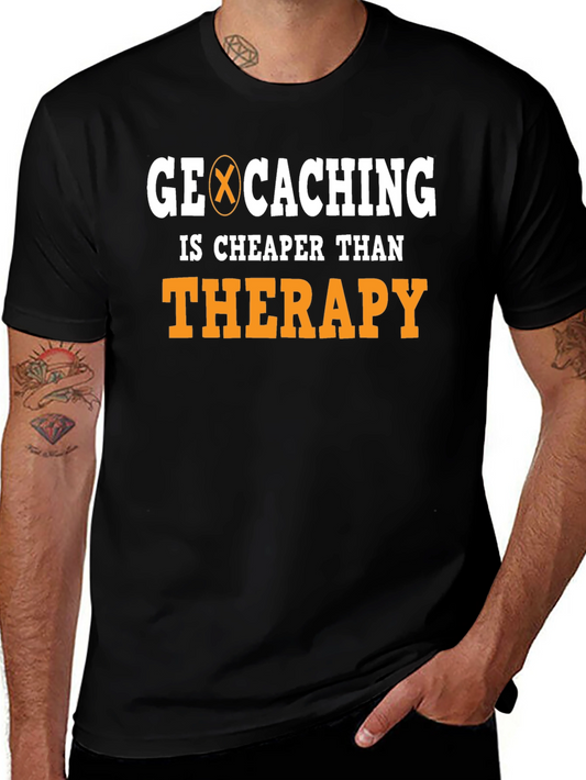 Geocaching Cheaper Than Therapy Black Graphic Tee