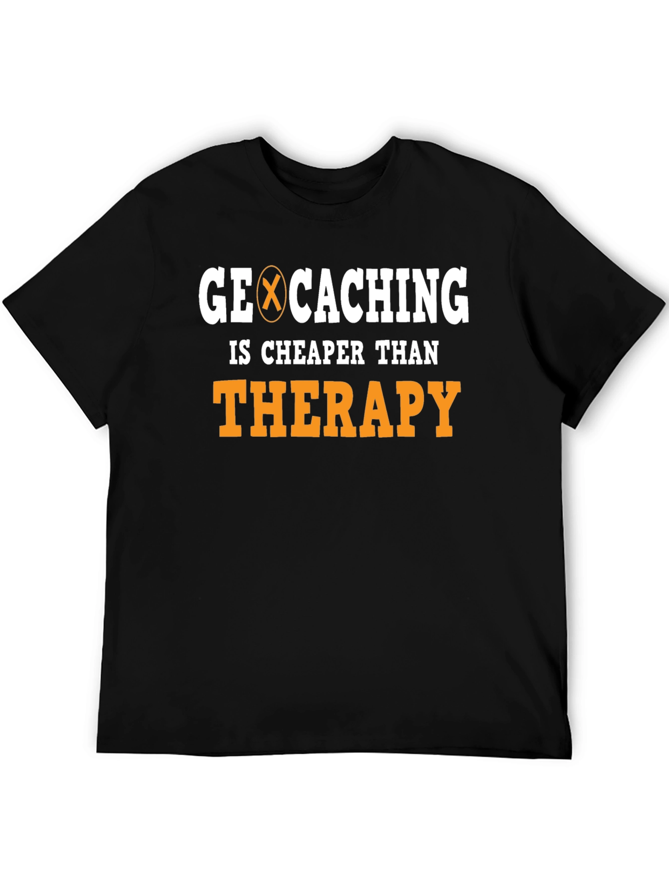 Geocaching Cheaper Than Therapy Black Graphic Tee
