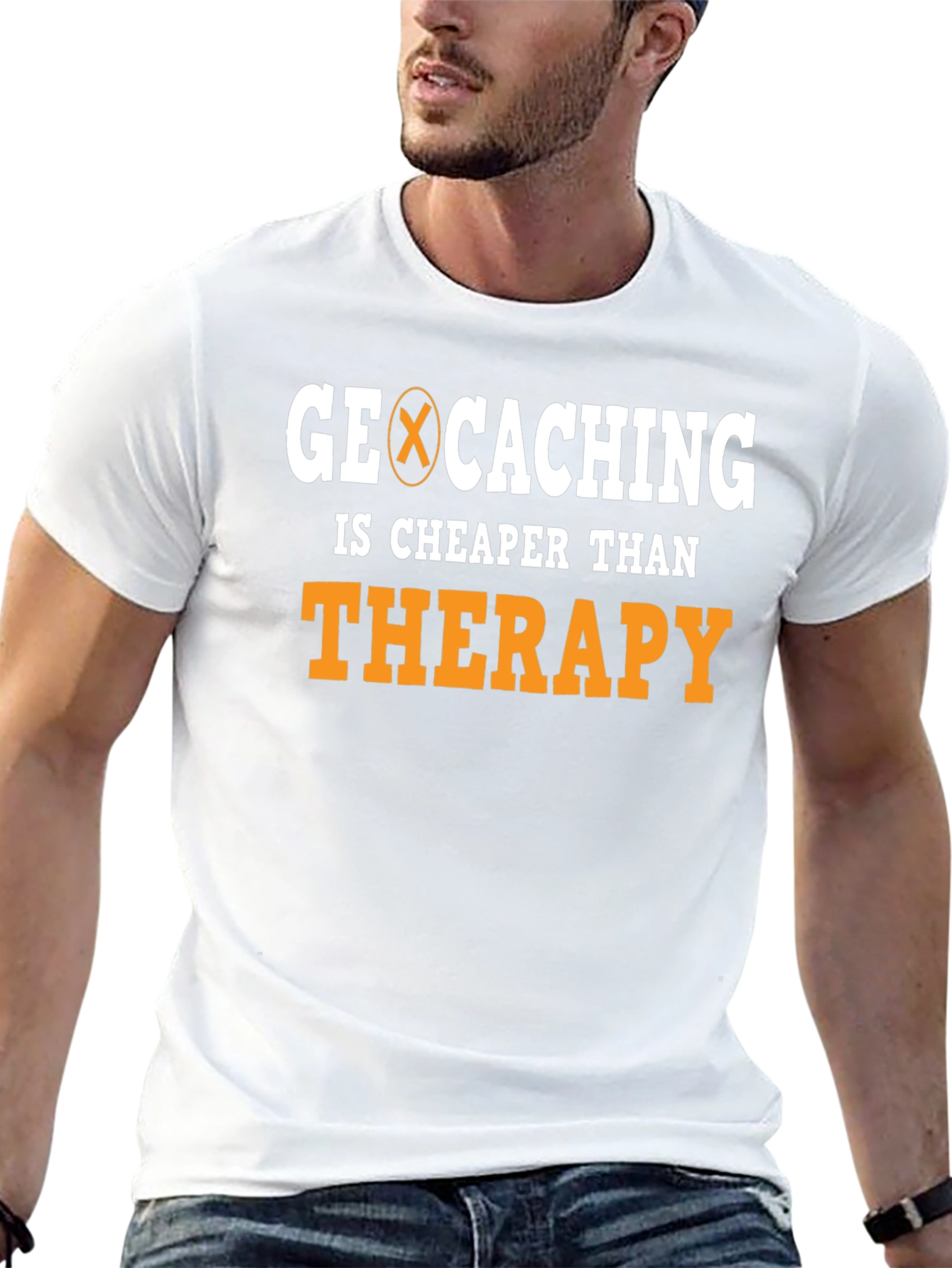 Geocaching Cheaper Than Therapy Black Graphic Tee