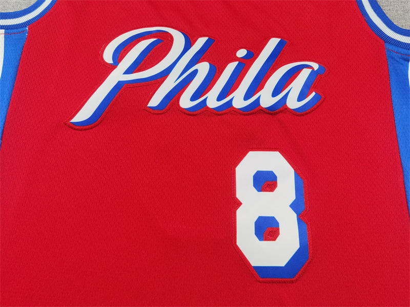 Men's Philadelphia 76ers Paul George #8 Red Swingman Jerseys - Statement Edition