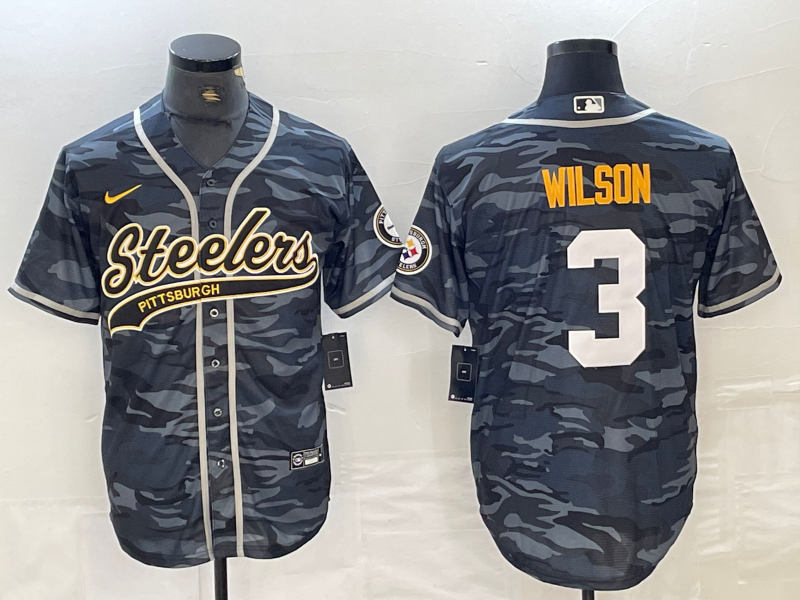 Men's Pittsburgh Steelers Russell Wilson #3 Grey Camouflage Game Jerseys Joint Edition