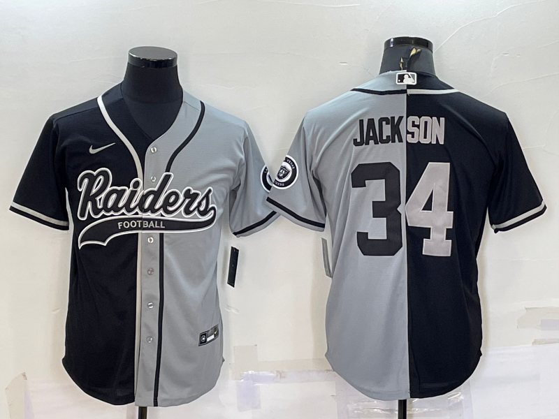 Men's Las Vegas Raiders Bo Jackson #34 Black/Gray Game Jerseys Joint Edition