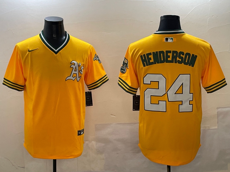 Men's Oakland Athletics Rickey Henderson #24 Yellow Replica Team Jerseys