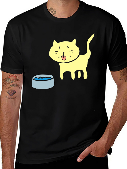 Cat & Water Bowl Graphic Tee - Stylish Casual Comfort