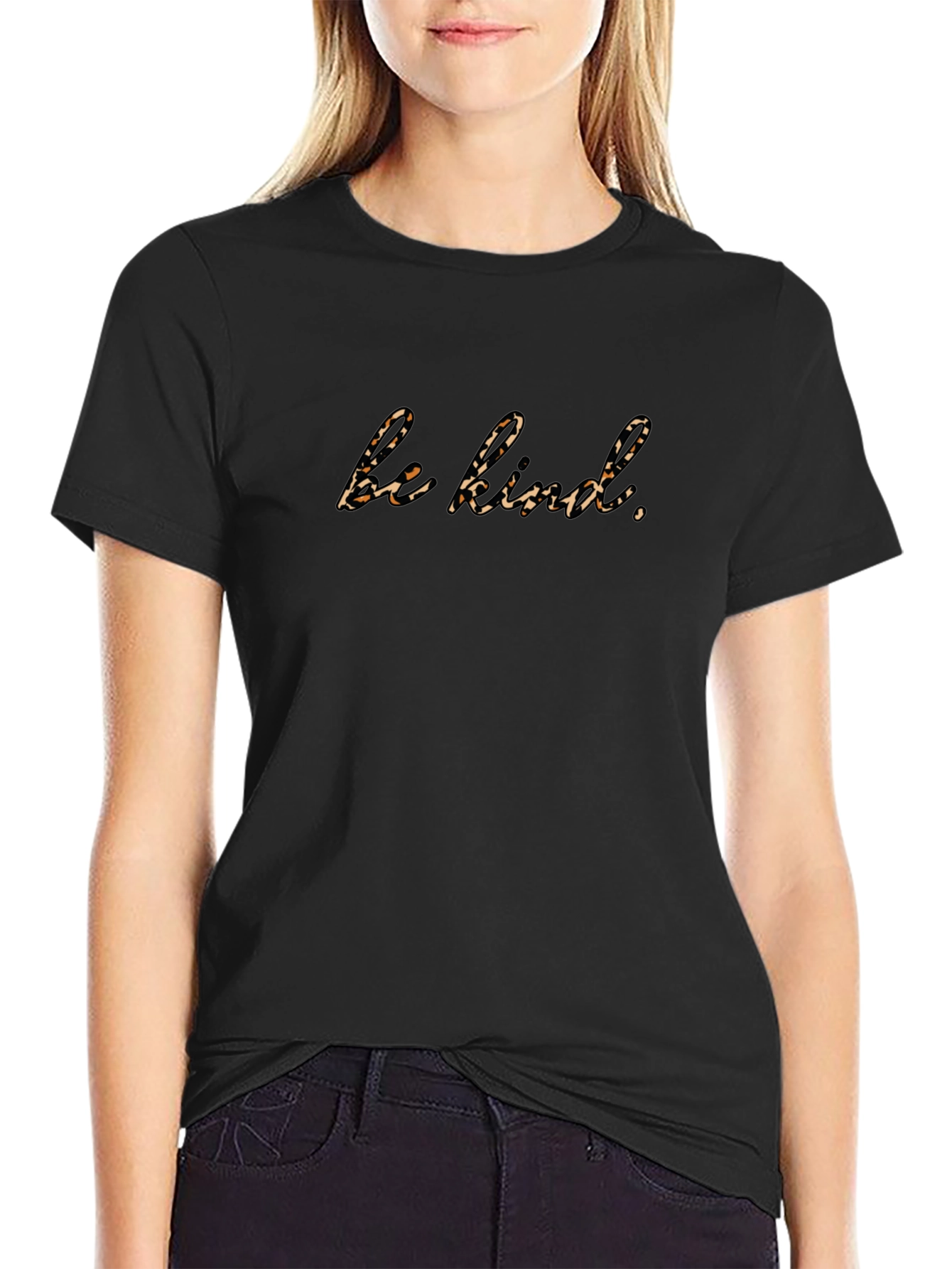 Be Kind Leopard Print Black T-Shirt