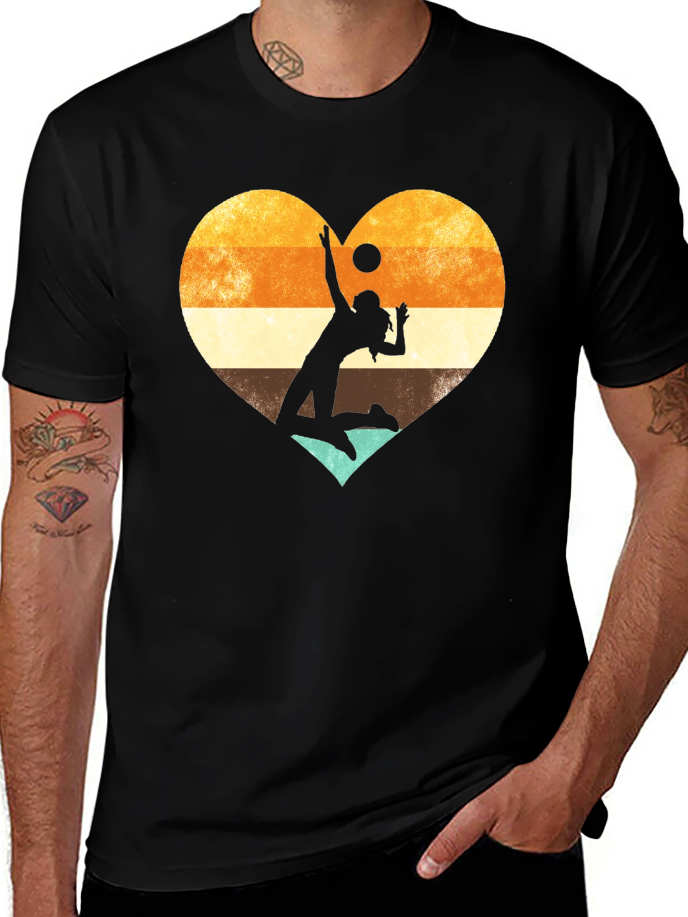 Volleyball Heart Graphic Tee - Black