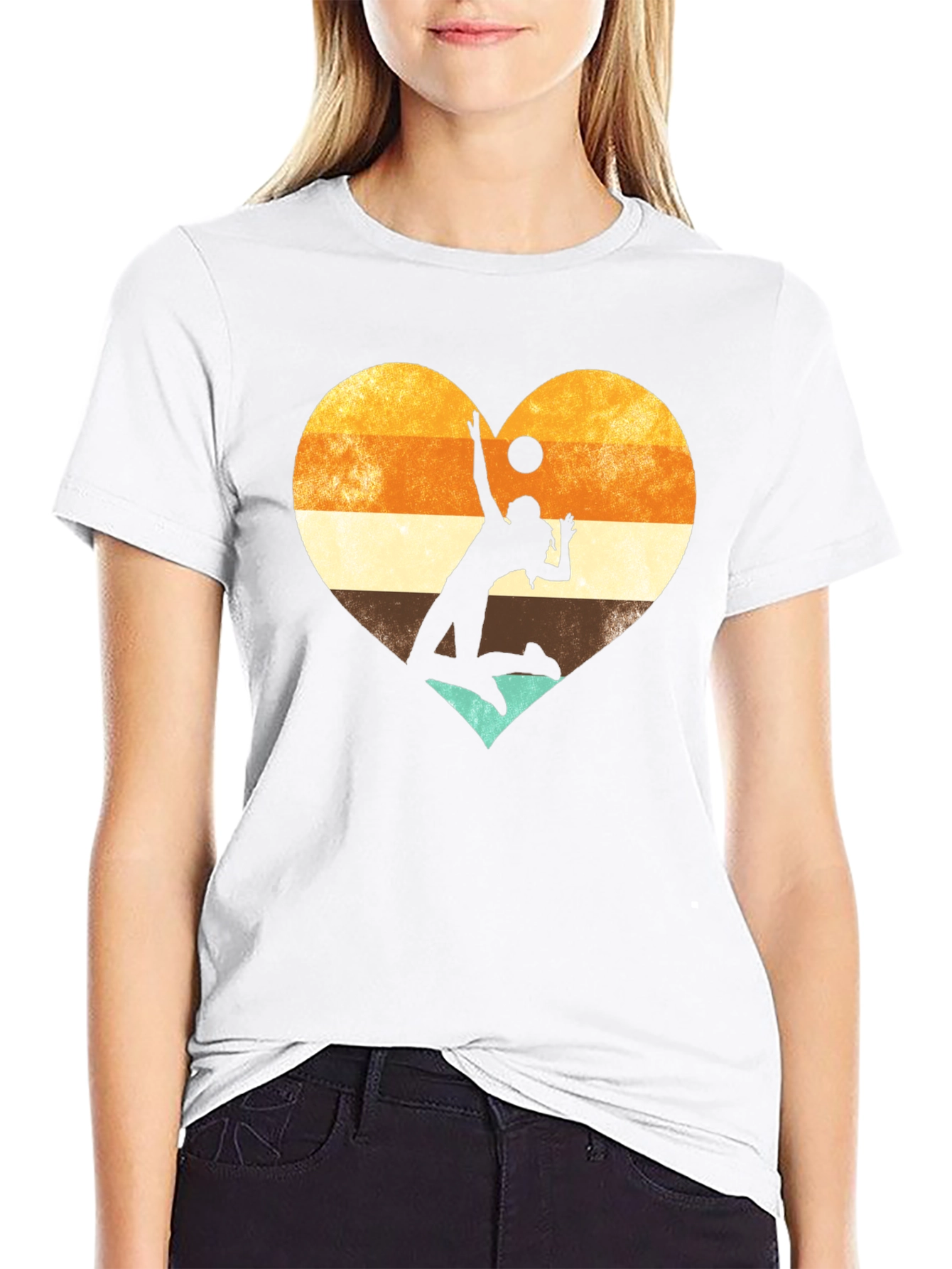 Volleyball Heart Graphic Tee - Black