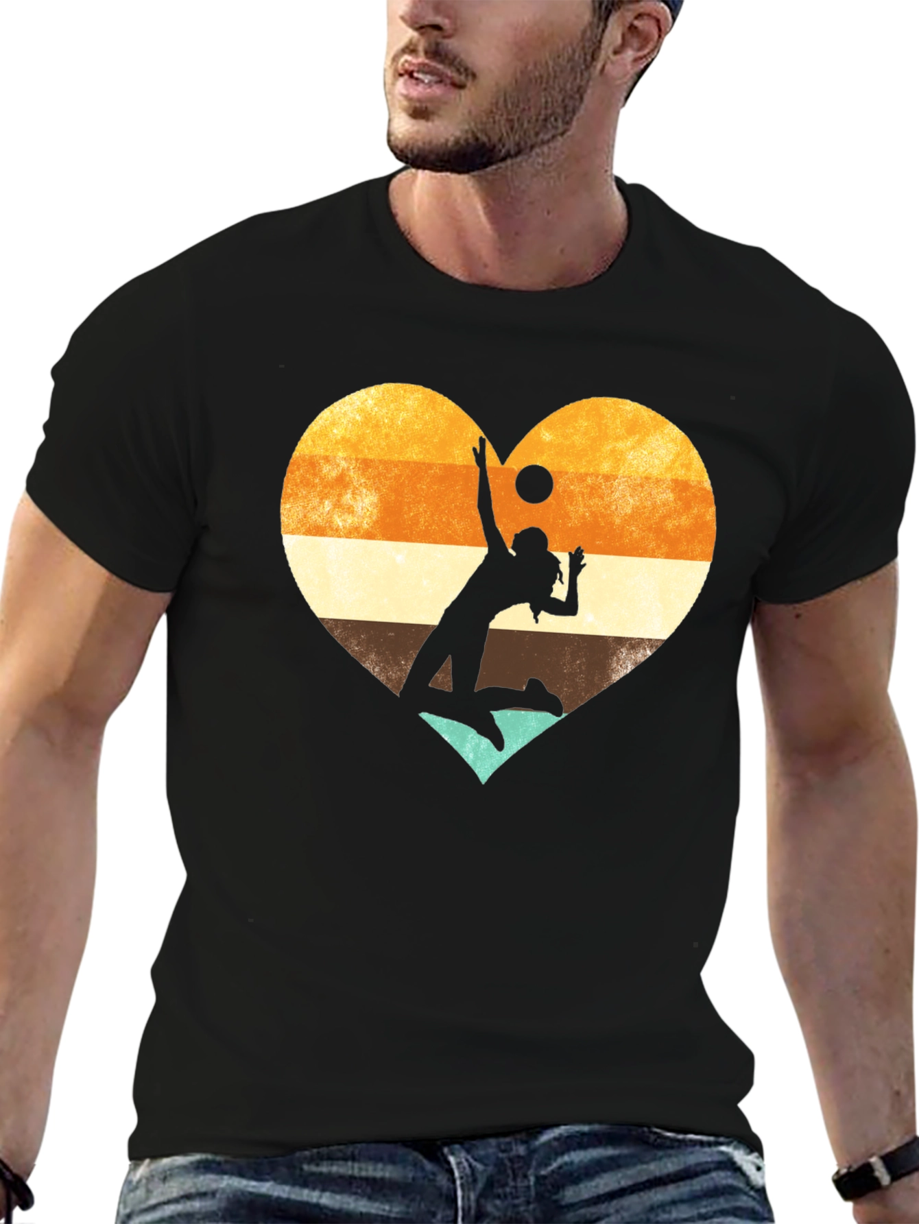 Volleyball Heart Graphic Tee - Black