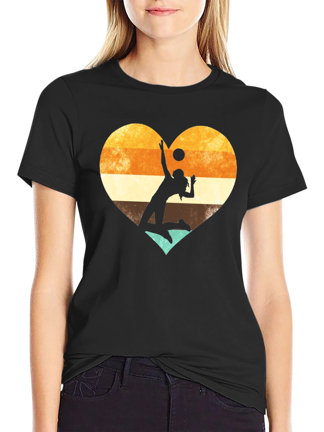 Volleyball Heart Graphic Tee - Black