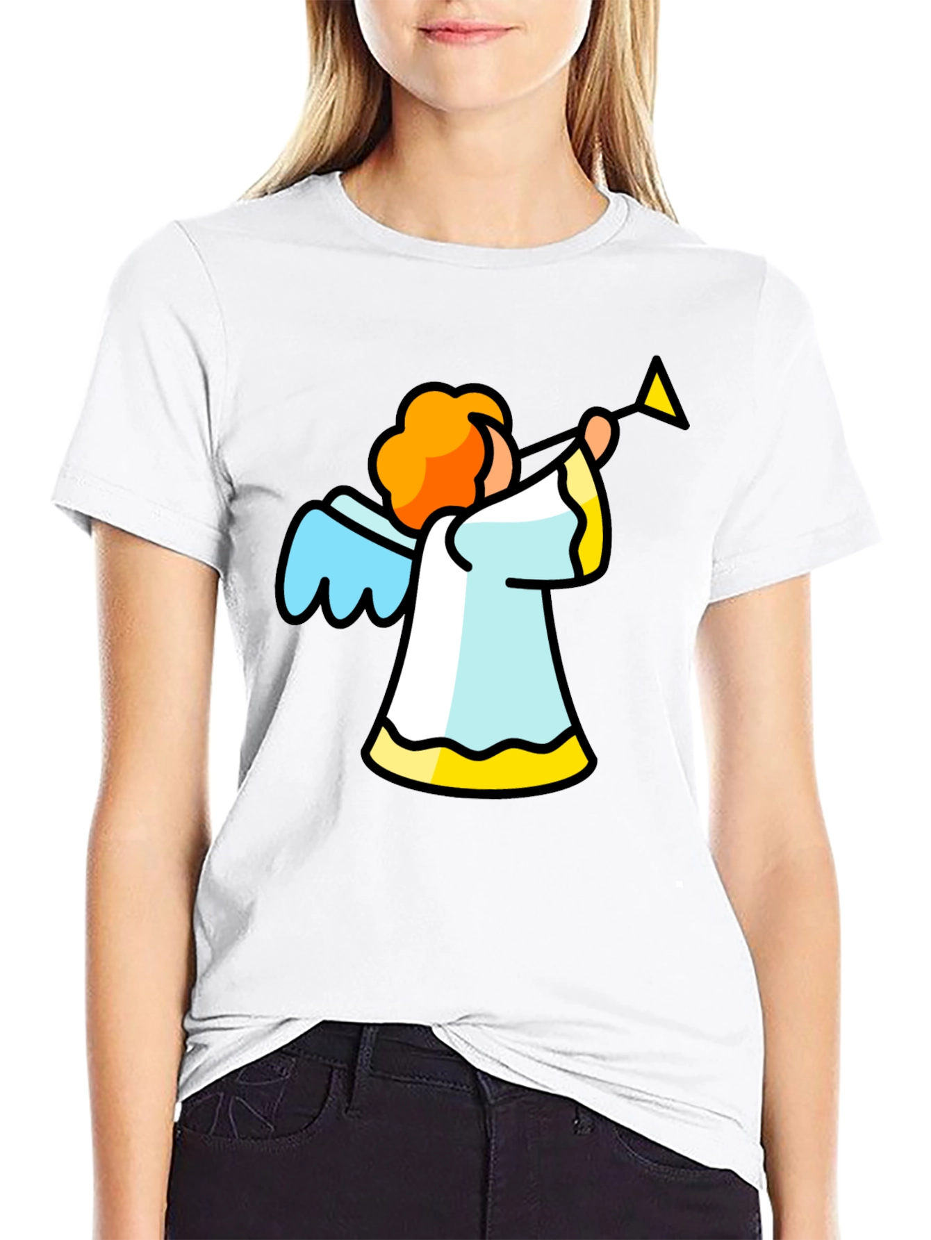 Angel Trumpet Graphic Tee - Black Cotton T-Shirt