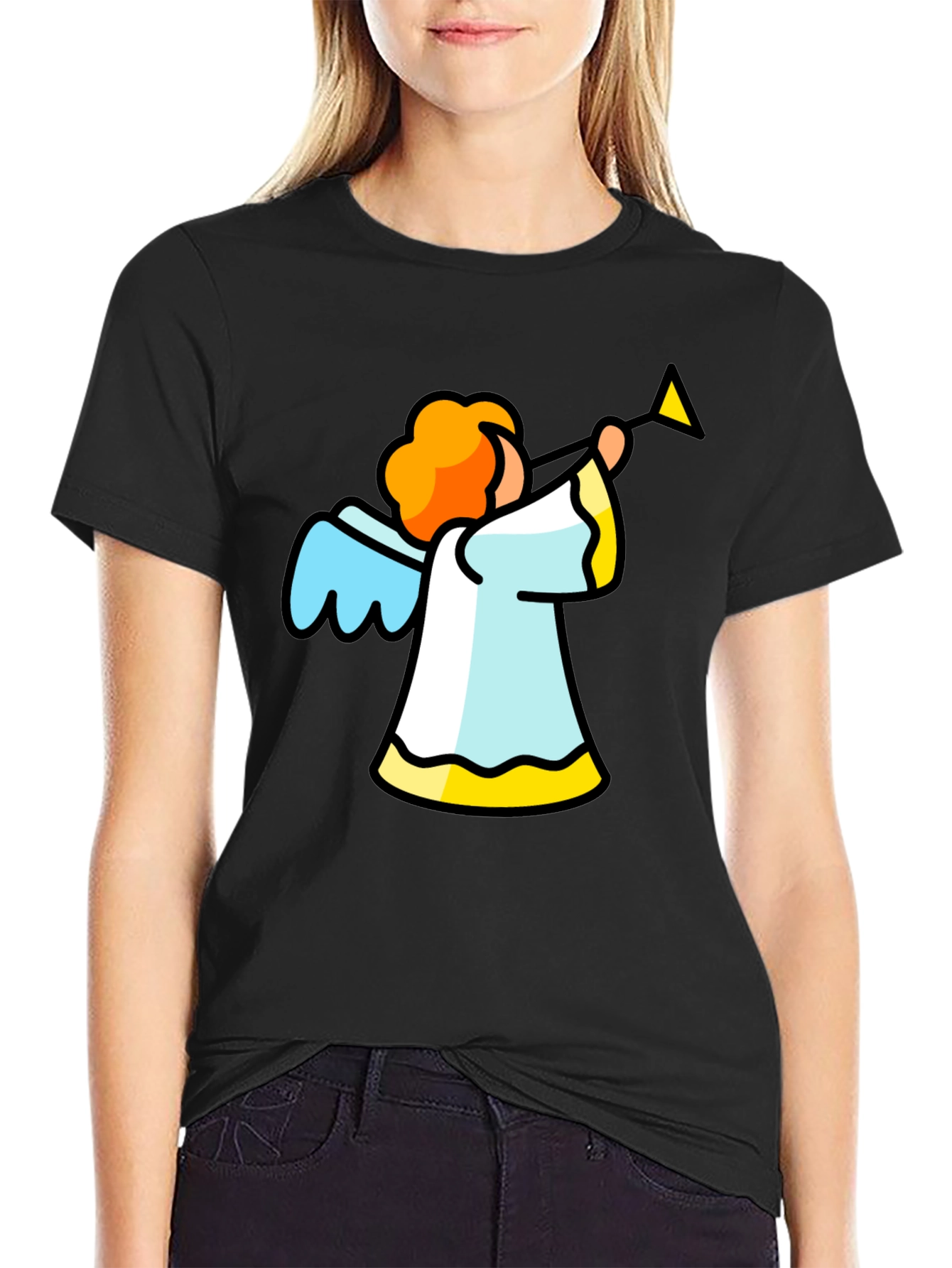 Angel Trumpet Graphic Tee - Black Cotton T-Shirt