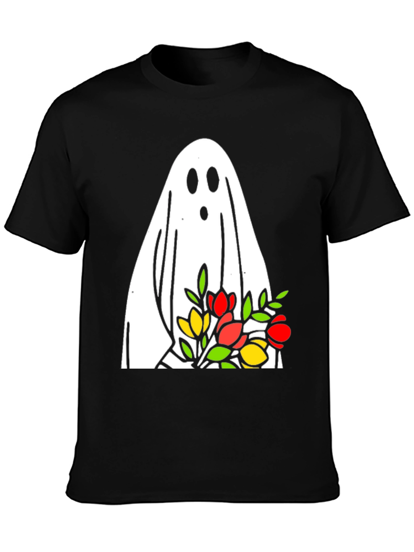 Ghost Holding Flowers Graphic T-Shirt