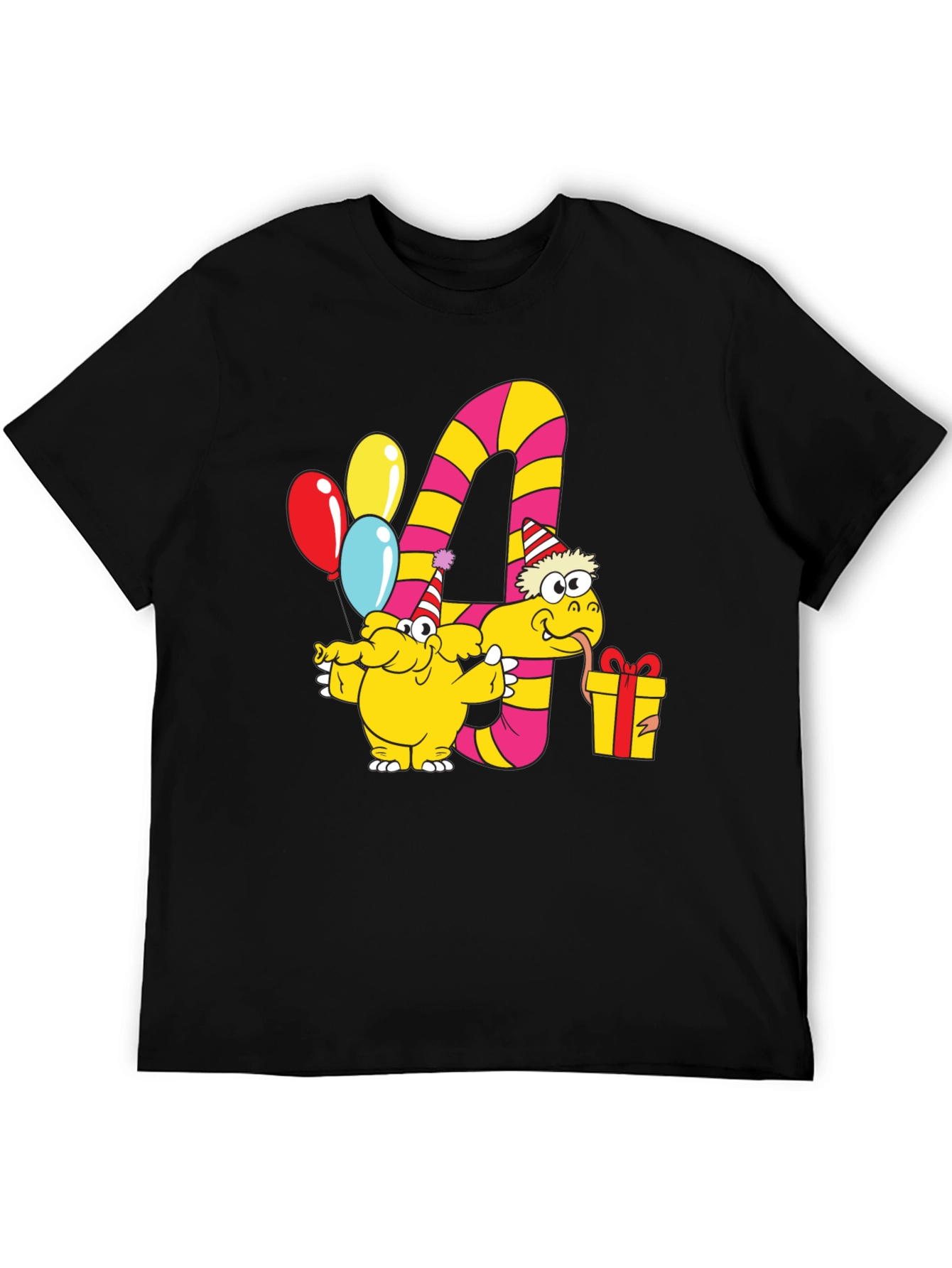 Kids Birthday T-Shirt with Number 4 and Party Animals