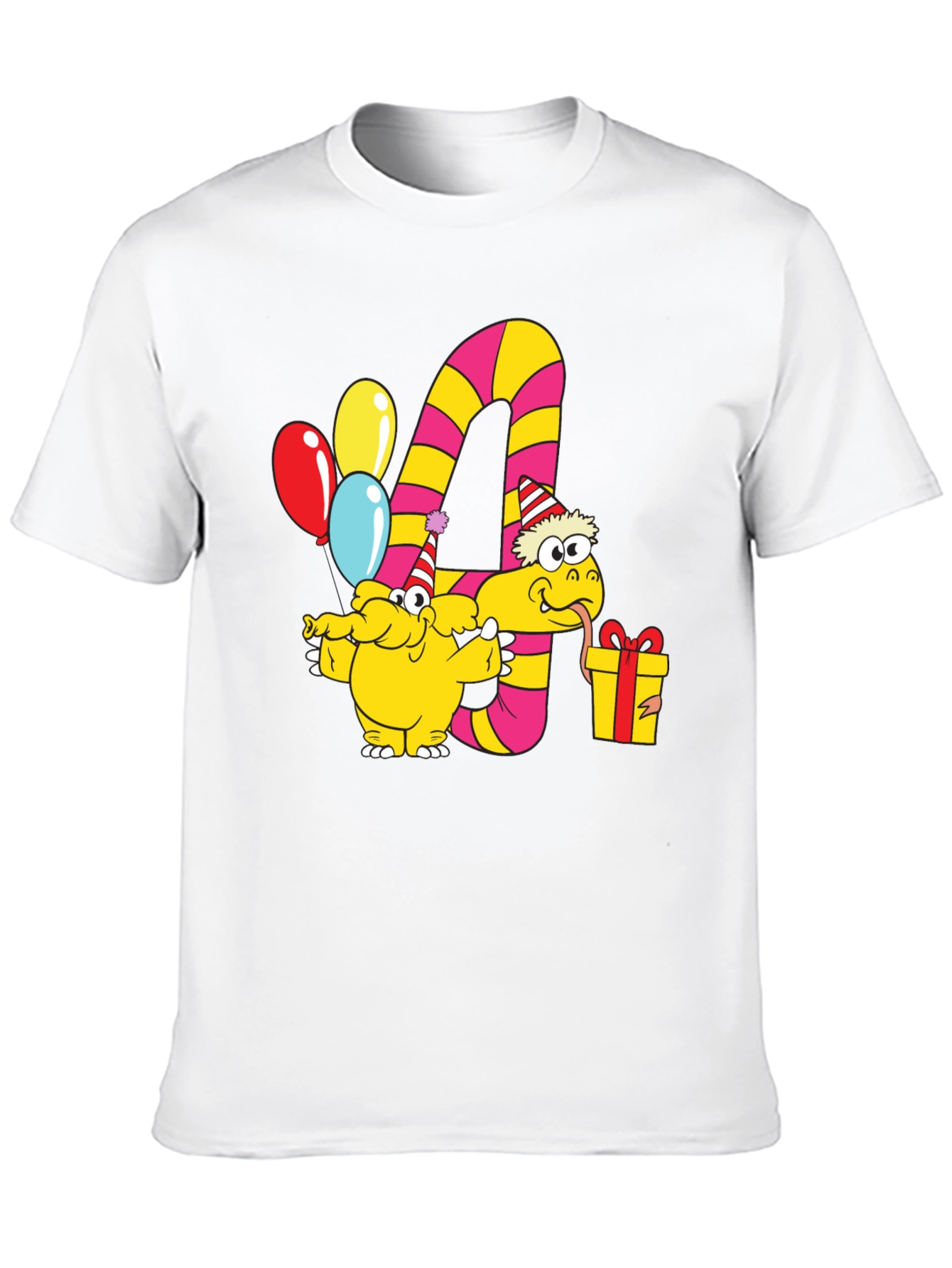 Kids Birthday T-Shirt with Number 4 and Party Animals