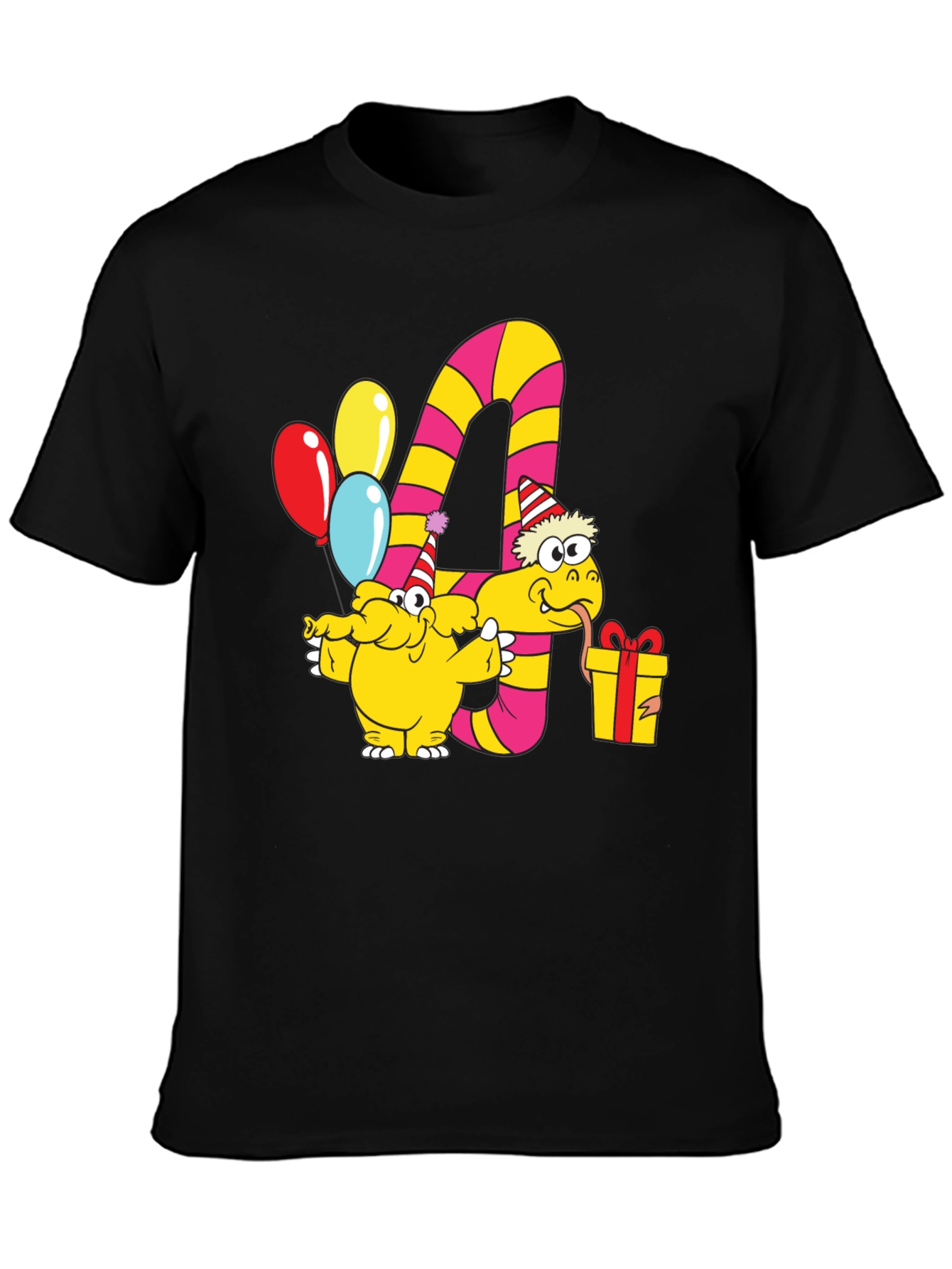Kids Birthday T-Shirt with Number 4 and Party Animals