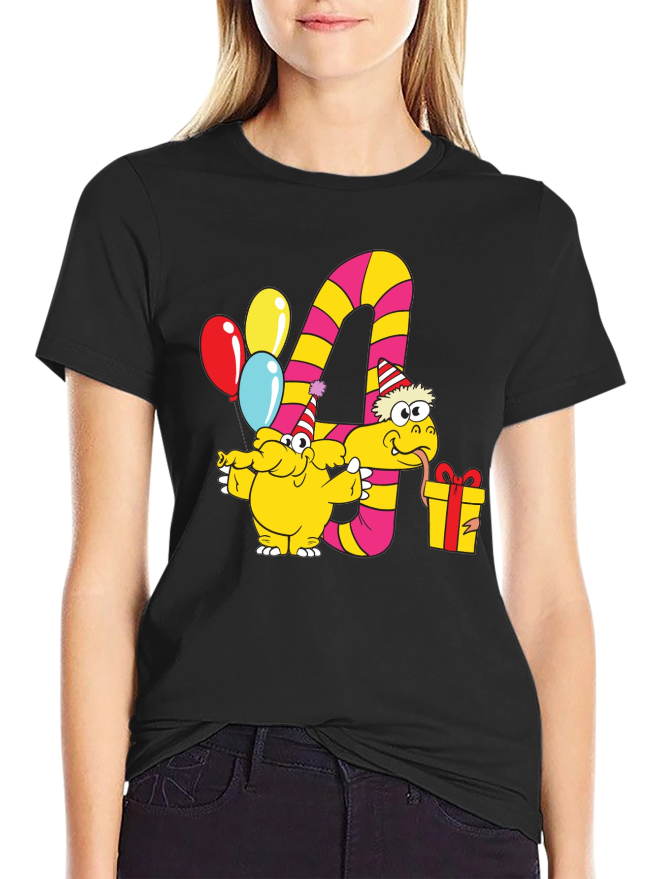 Kids Birthday T-Shirt with Number 4 and Party Animals