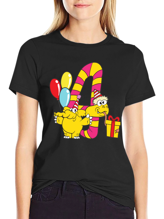 Kids Birthday T-Shirt with Number 4 and Party Animals