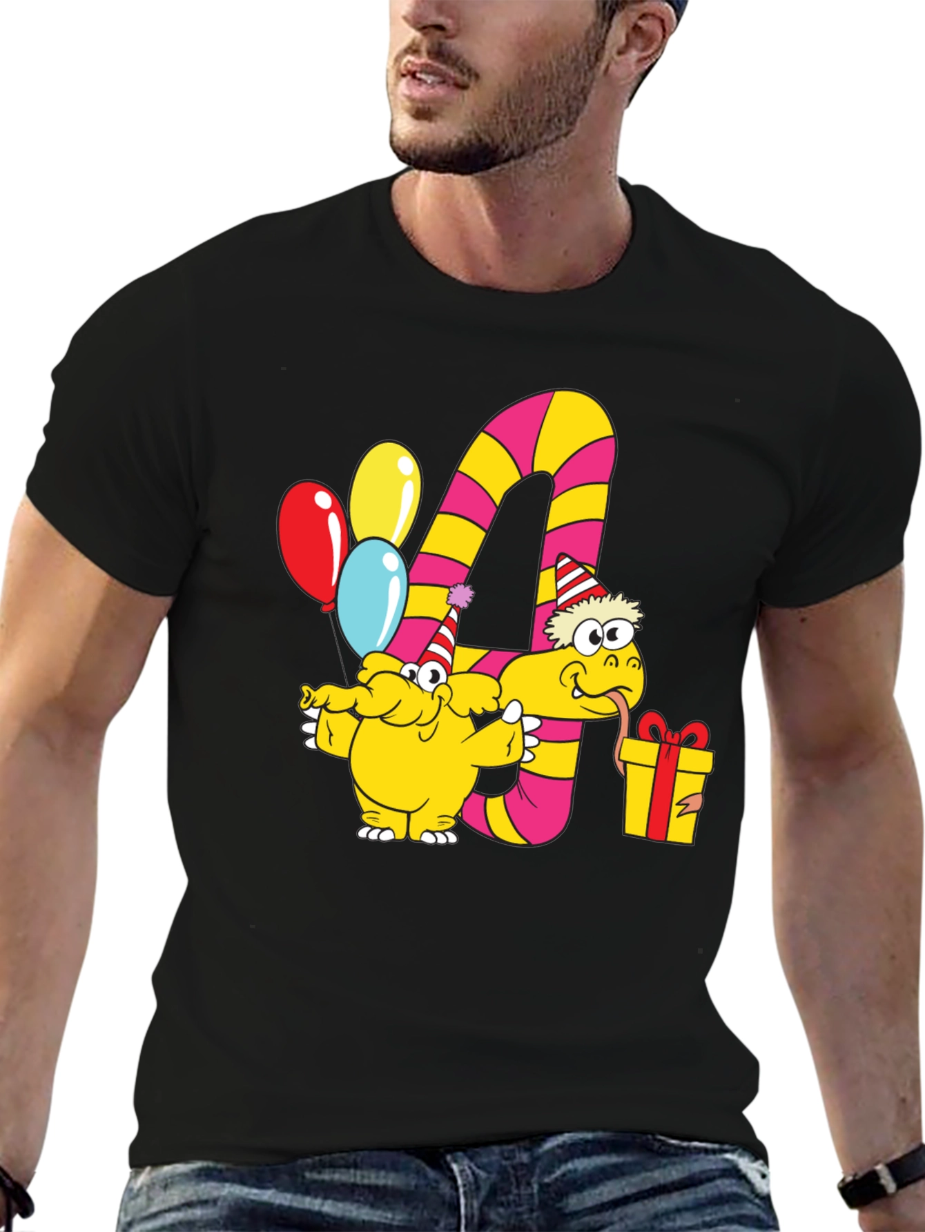 Kids Birthday T-Shirt with Number 4 and Party Animals