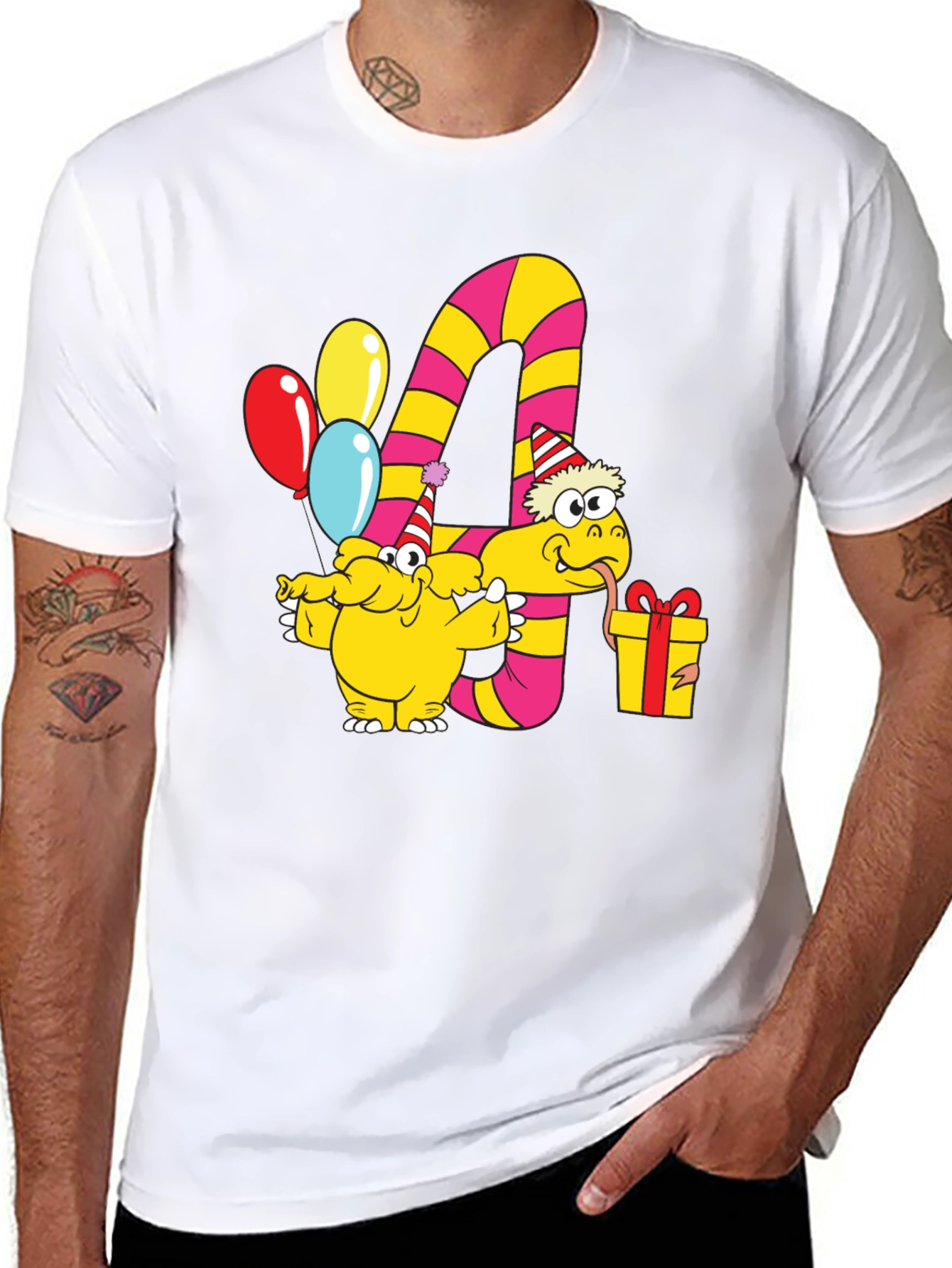 Kids Birthday T-Shirt with Number 4 and Party Animals
