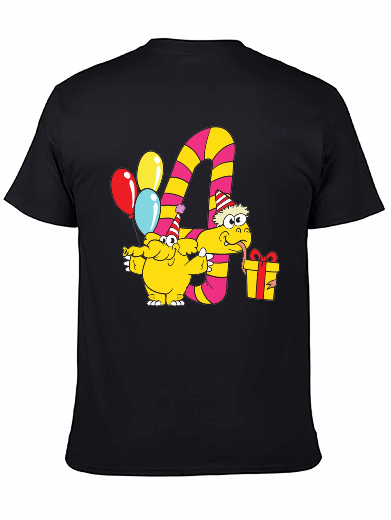 Kids Birthday T-Shirt with Number 4 and Party Animals