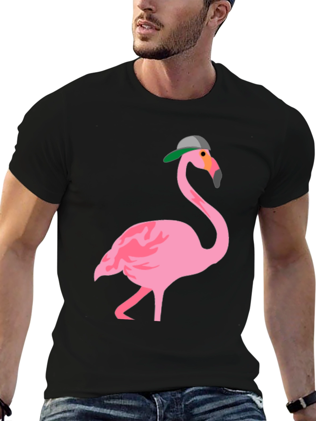 Flamingo Graphic Tee - Black Cotton T-Shirt