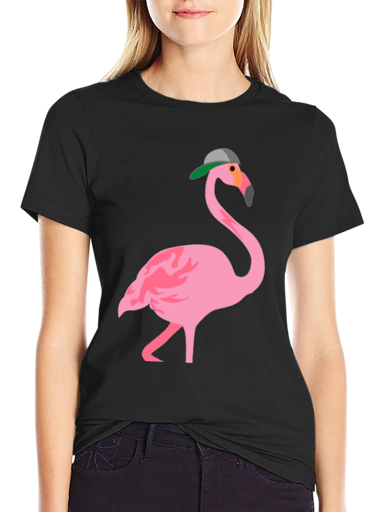 Flamingo Graphic Tee - Black Cotton T-Shirt