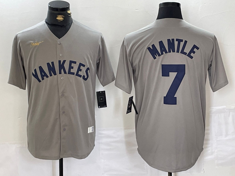 Men's New York Yankees Mickey Mantle #7 Gray Road Cooperstown Collection Player Jerseys