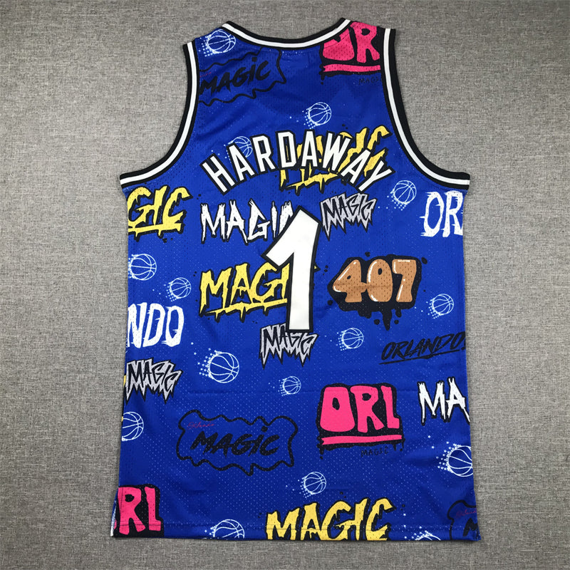 Men's Orlando Magic Penny Hardaway #1 Blue Swingman Graffiti Edition Jerseys