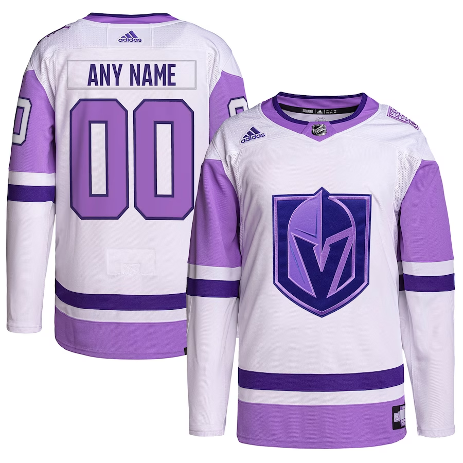 Men's Vegas Golden Knights White/Purple Hockey Fights Cancer Primegreen Authentic Custom Jerseys