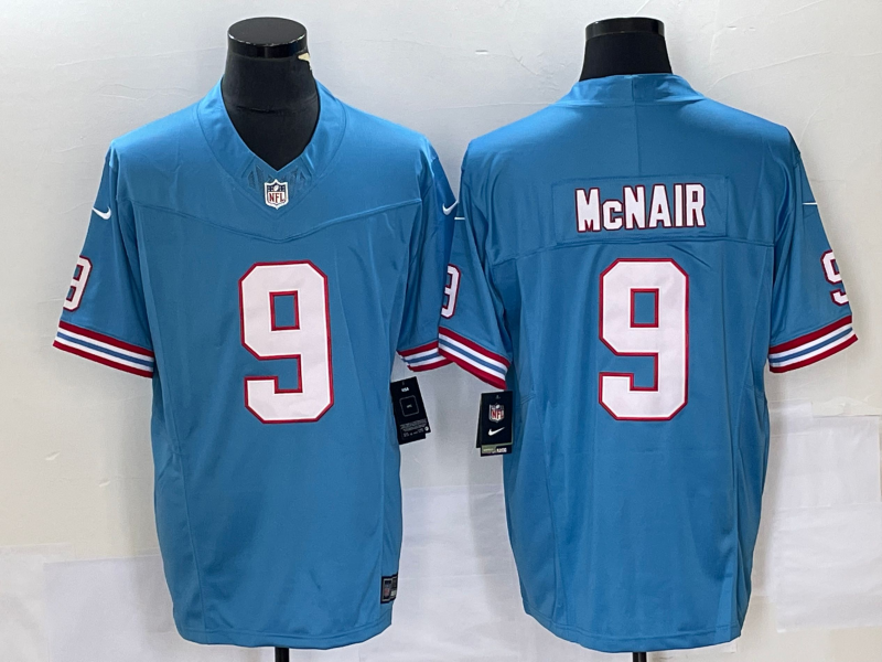 Men's Tennessee Titans Steve McNair #9 Light Blue Oilers Throwback Retired Player Game Jerseys