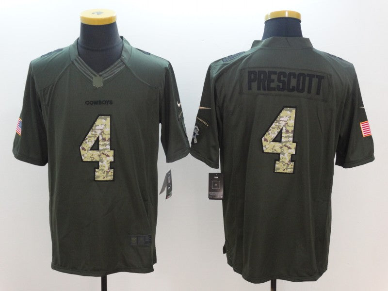 Men's Dallas Cowboys Dak Prescott #4 Army Green Game Jerseys