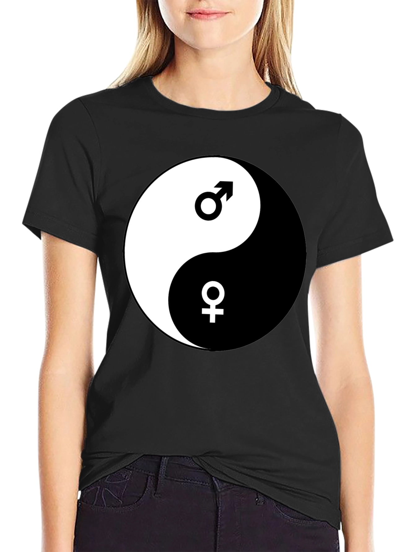 Yin Yang Male Female Graphic Black T-Shirt